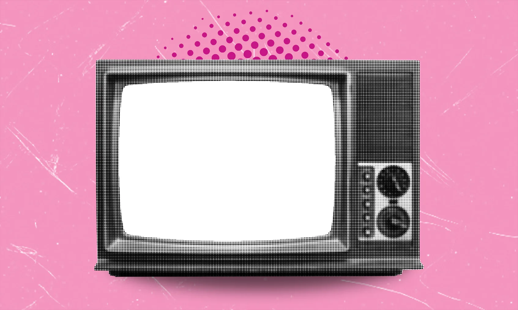 black and white tv on pink background pop art