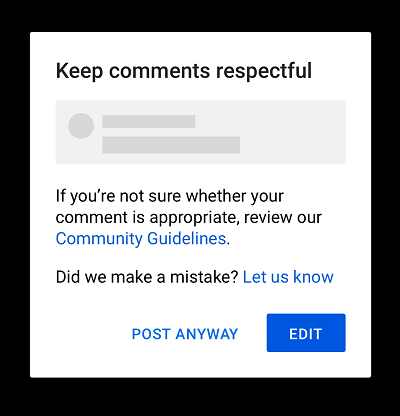 YouTube comment warning