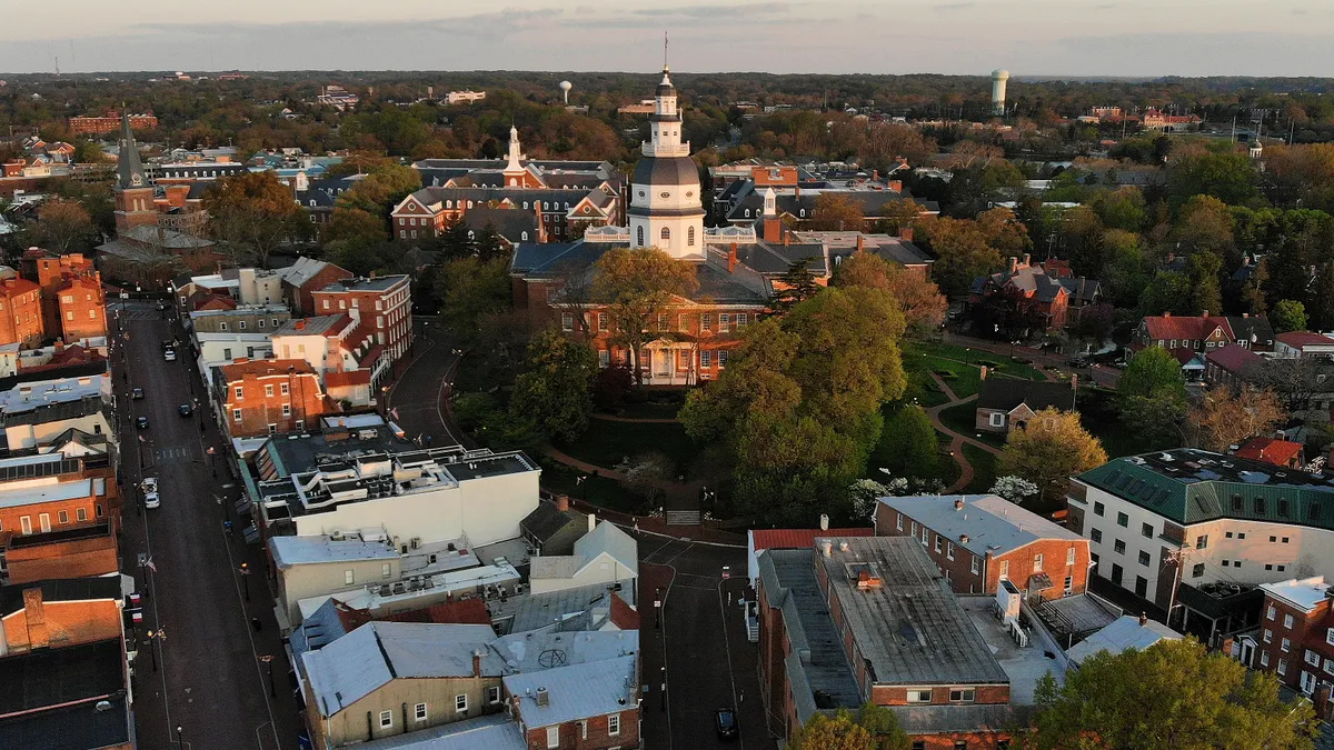 An aerial view of the Maryland State House.