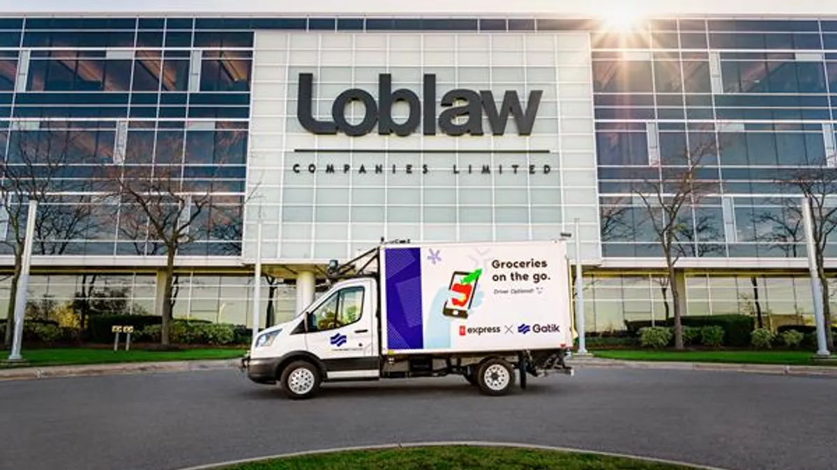 Gatik autonomous delivery vehicle outside Loblaw building