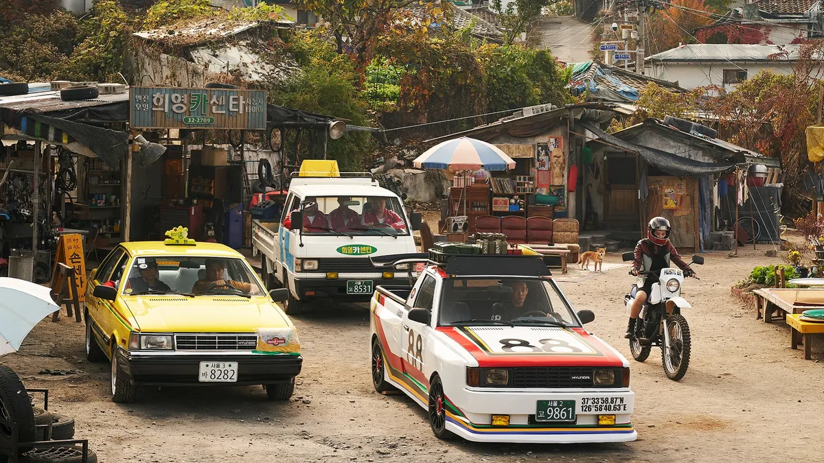 Several Hyundai models from the 1980s as featured in new film "Seoul Vibe"