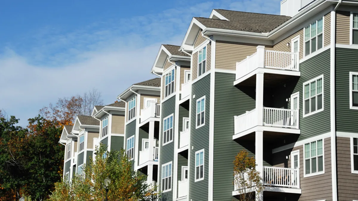 an exterior of an apartment complex