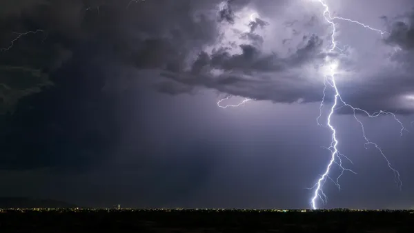 Powerful lightning strike from a monsoon thunderstorm in Arizona.