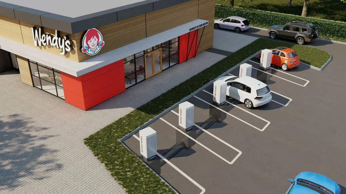 A rendering of a Wendy's restaurant with Pipedream's underground delivery system