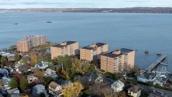 Aerial view of multiple aprtment buildings