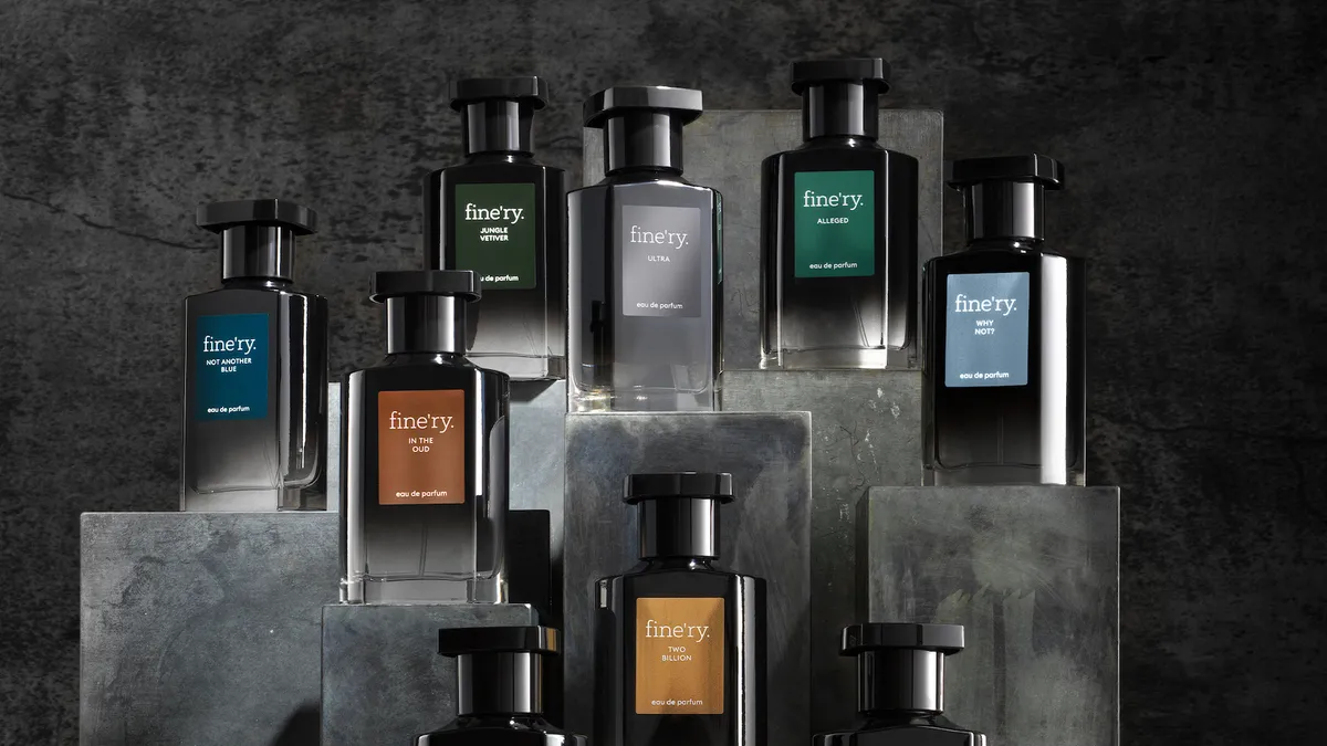 An assortment of Fine'ry's fragrances targeting the men's market.