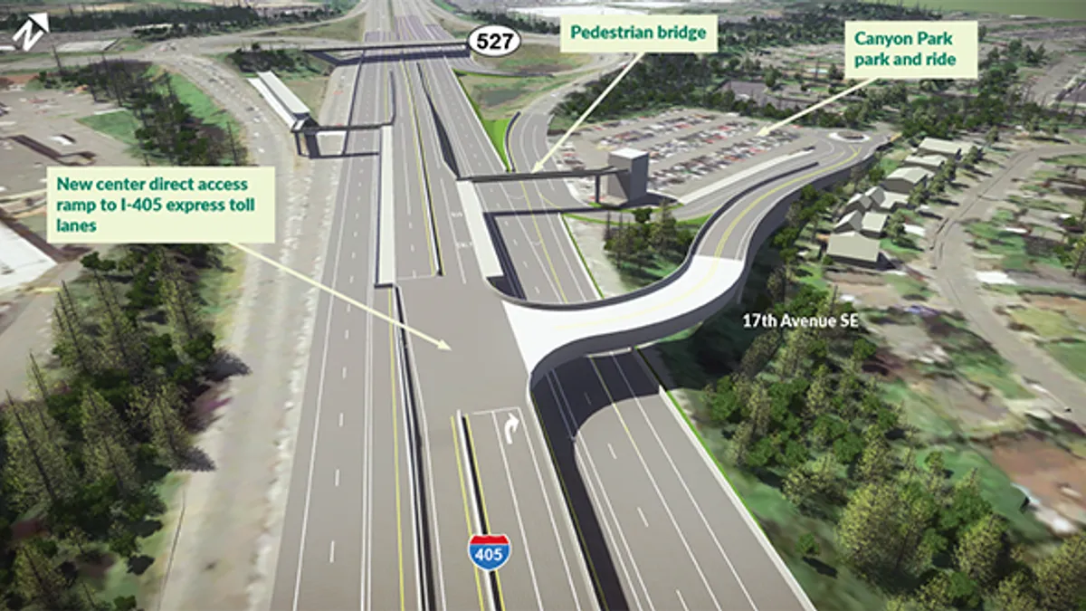 A rendering of a highway project detailing plans for the finished road improvement.