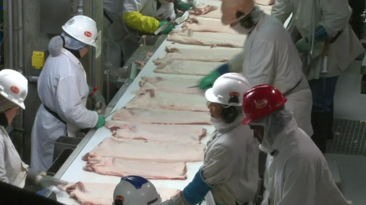 Screengrab from a video of a Tyson Foods pork processing facility