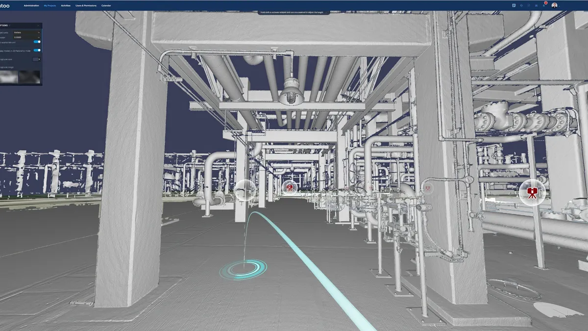 A rendition of an as-built jobsite shows virtual columns and beams.