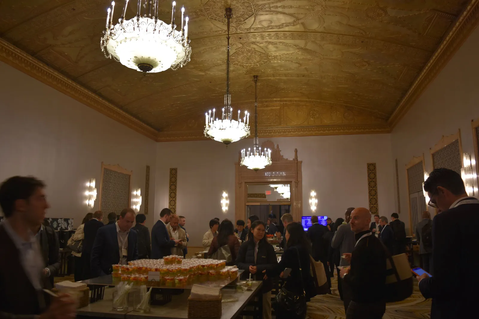 A picture of people talking inside the Westin St. Francis Hotel in San Francisco