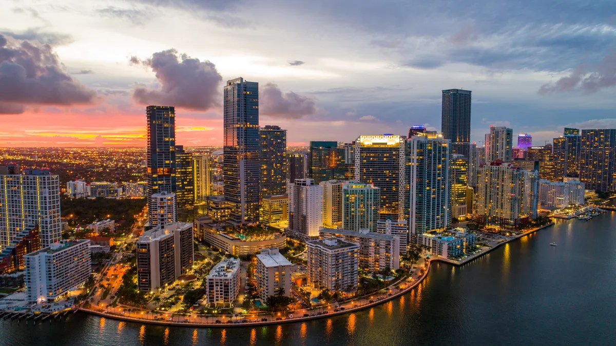 An aerial view of the Miami skyline.