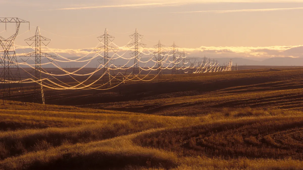 Power lines course through the hills east of San Francisco Bay.