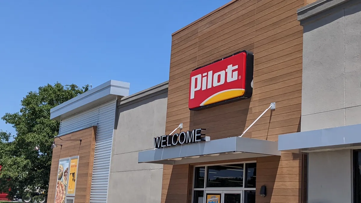 Pilot storefront at a travel stop next to a Cinnabon in Pennsylvania