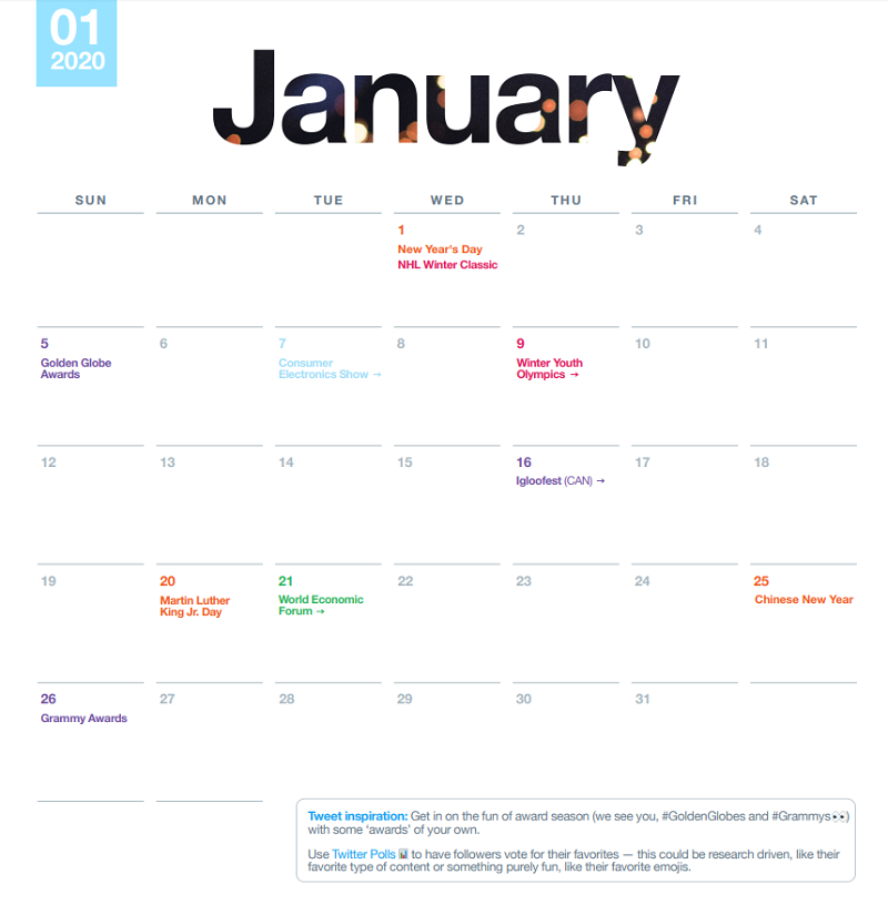 Twitter 2020 calendar
