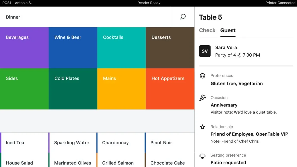 An image of Square's integrated platform with OpenTable