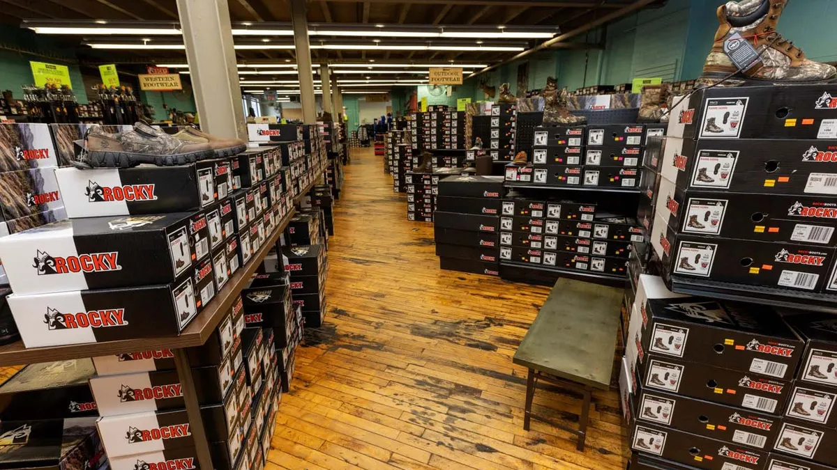 Rocky Brands shoe boxes inside of an outlet store