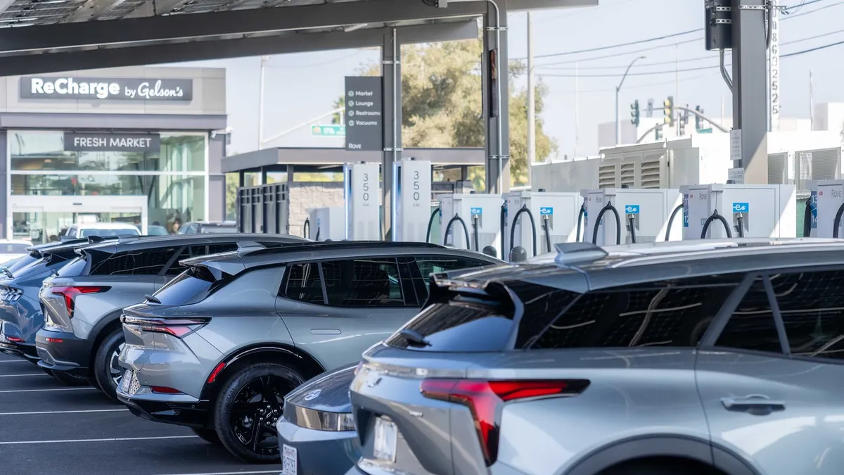 A photo of cars at an EV charging hub.