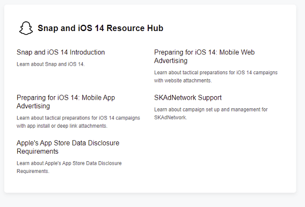 Snapchat iOS 14 hub