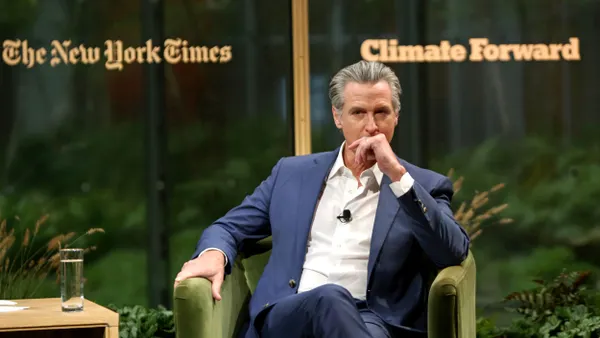 California Governor Gavin Newsom speaks onstage during the NYT Climate Forward 2025