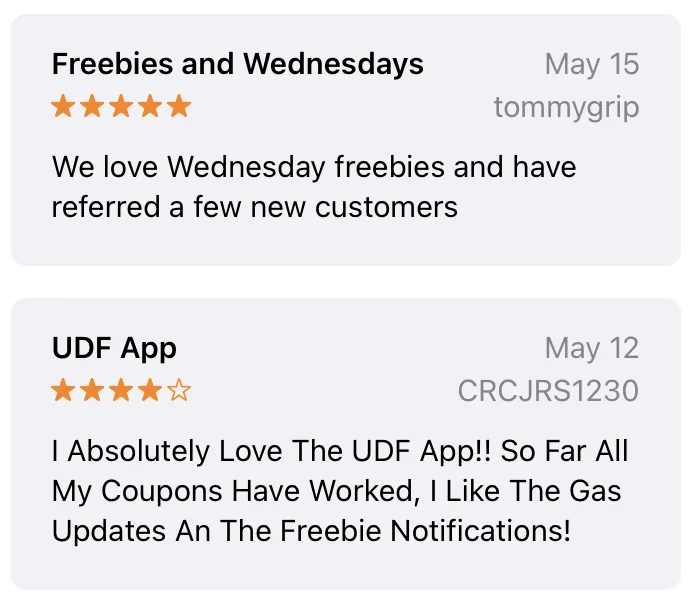 A screenshot of an App Store review of UDF.