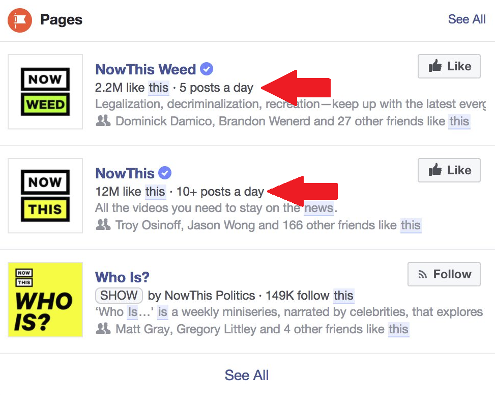 Facebook's Now Listing Page Posting Frequency in Search Results | Social Media Today