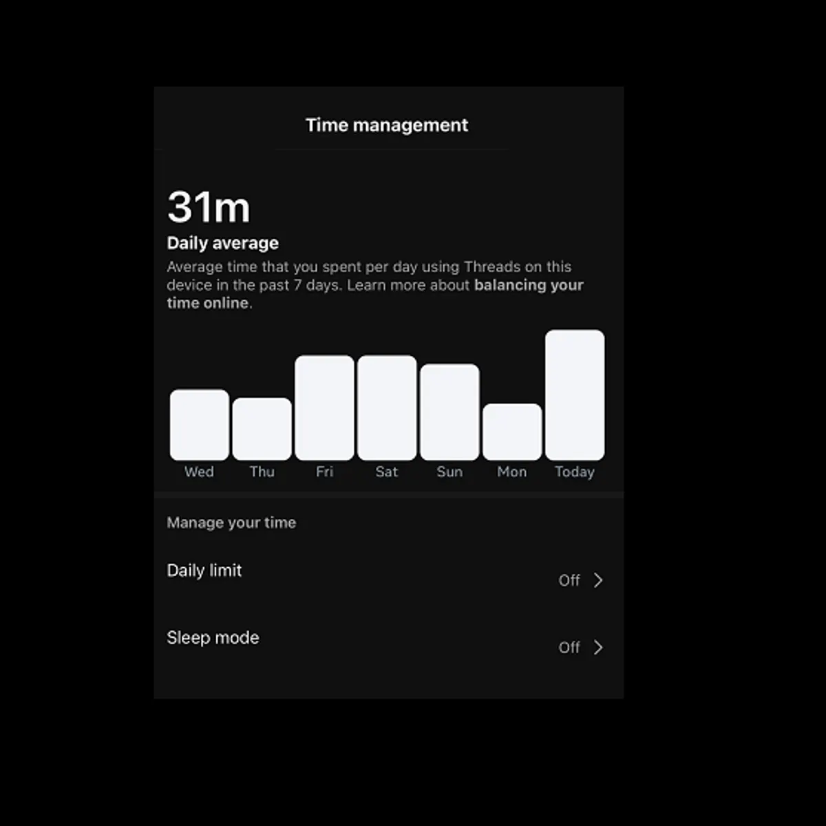 Tampilan fitur Time Management di aplikasi Threads