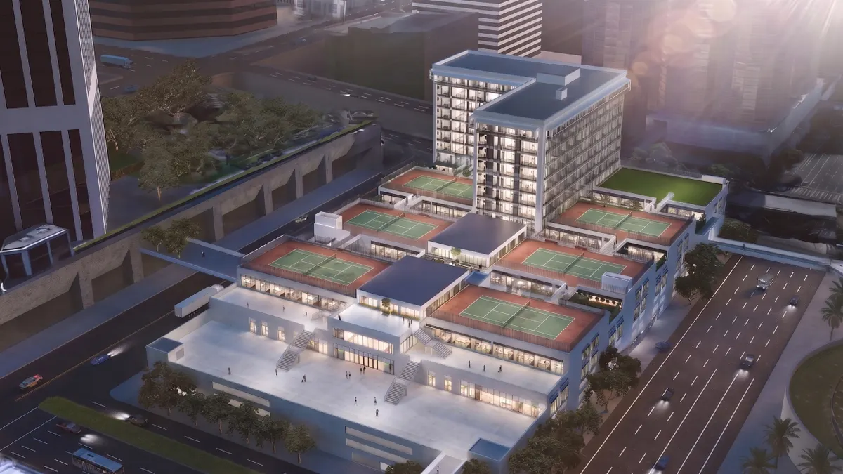 Aierial view of the planned Sky Castle apartment building in Los Angeles.