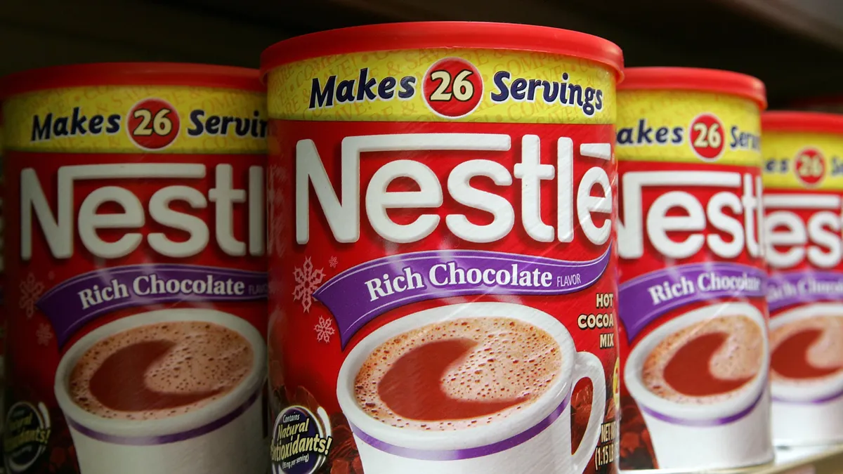 Containers of Nestle hot chocolate mix are seen on a store shelf February 23, 2006 in San Francisco, California.