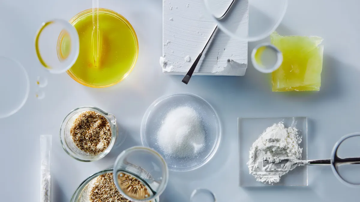 A variety of scientific equipment and raw materials.