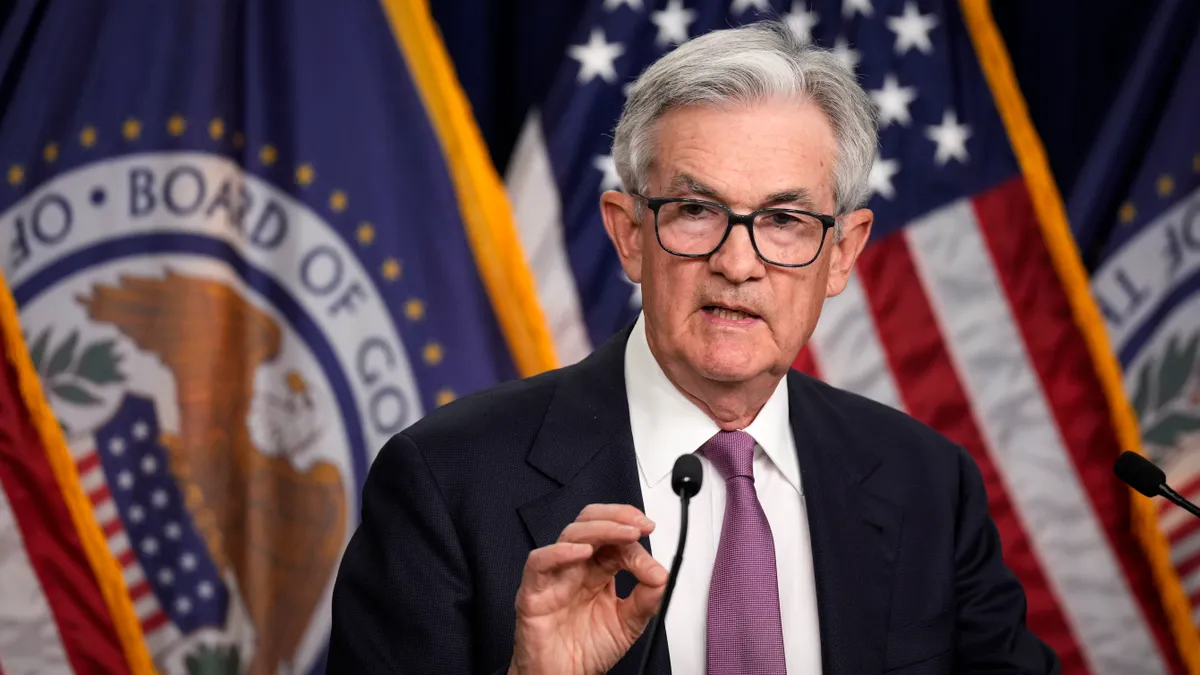 U.S. Federal Reserve Board Chairman Jerome Powell speaks during a June 2023 news conference.