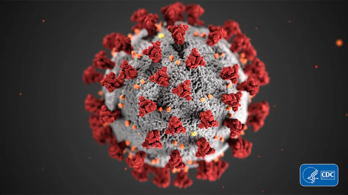 covid-19 coronavirus render on black background