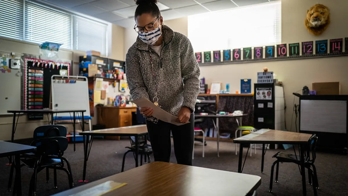 A school in Des Moines, Iowa prepares for the return of students for in-person learning in October 2020.