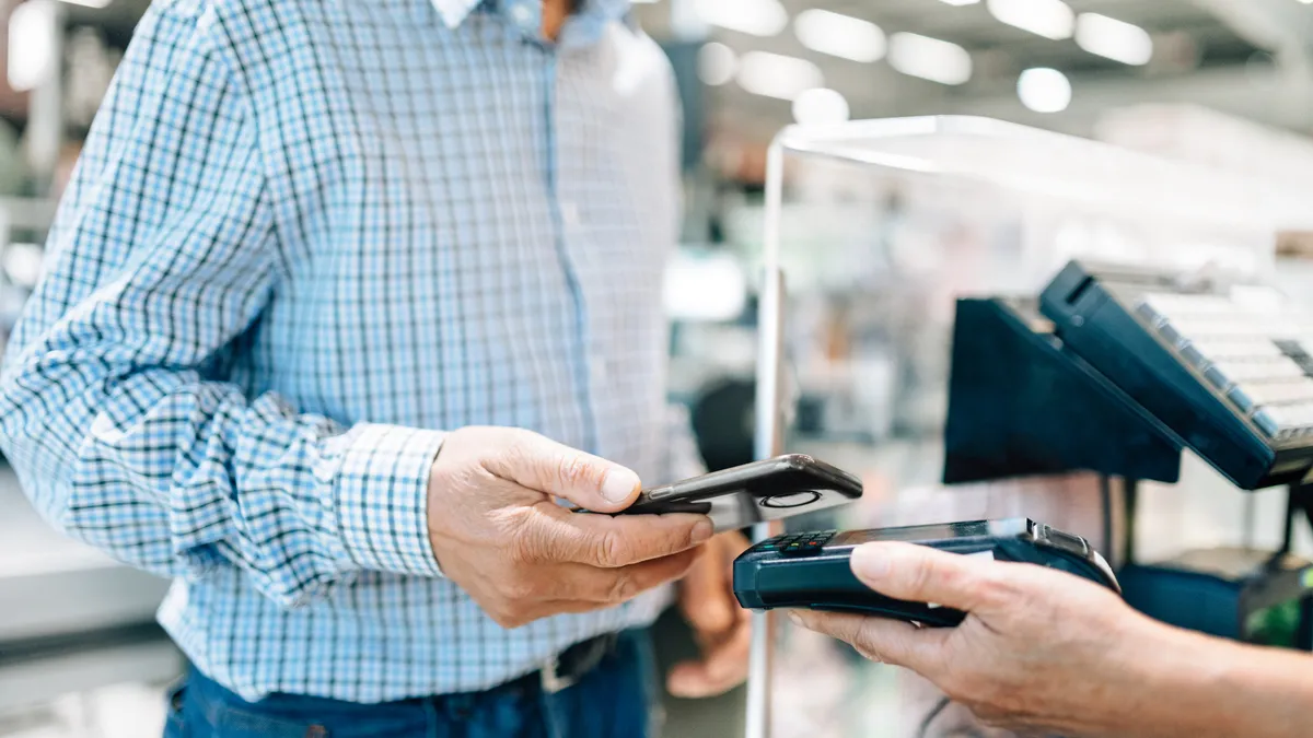 Contactless payment at supermarket checkout