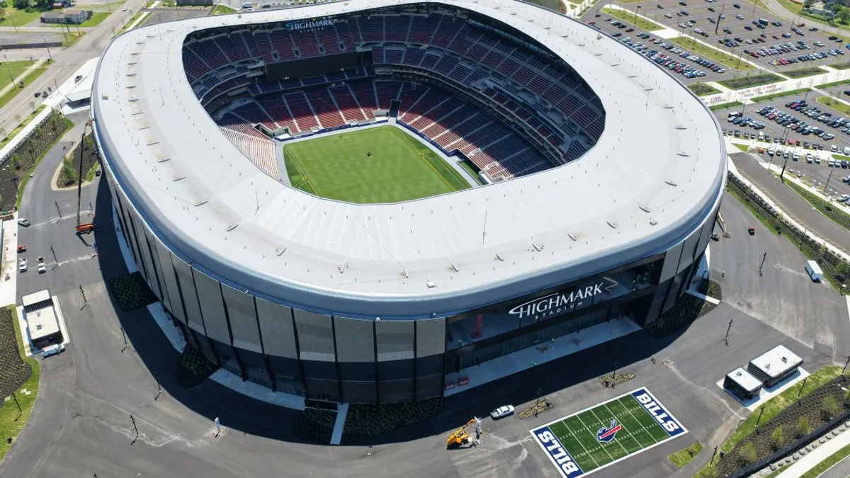An aerial view of a professional football stadium.