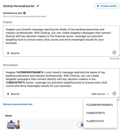 LinkedIn creative personalization