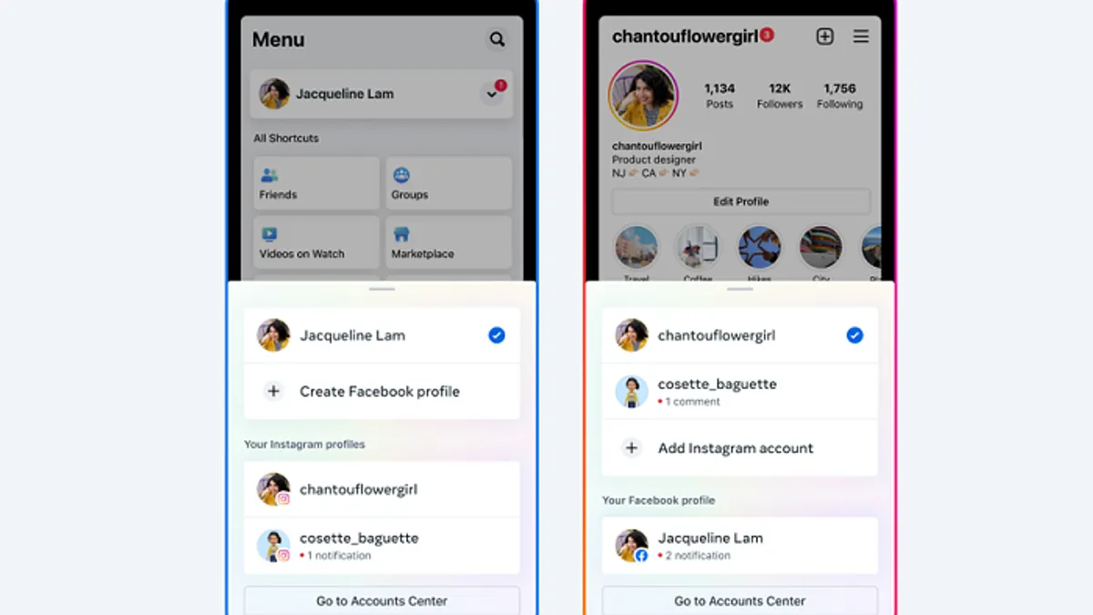 Facebook Instagram profile switching