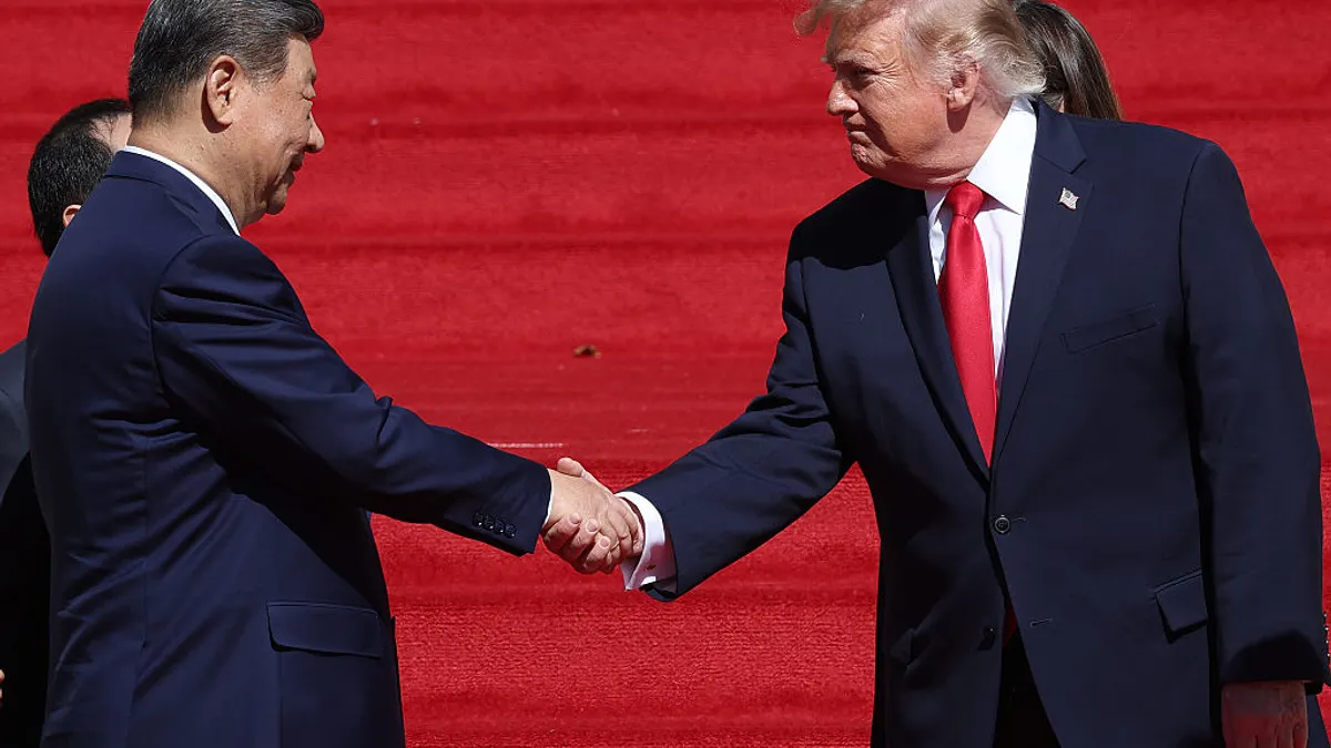 U.S. President Donald Trump shakes hands with President of China Xi Jinping.