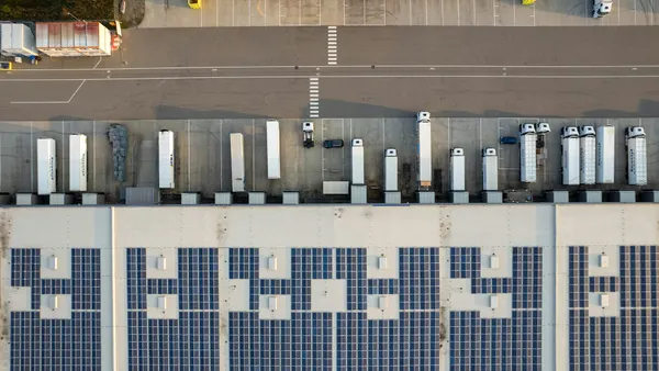 Aerial view of shipping truck dock