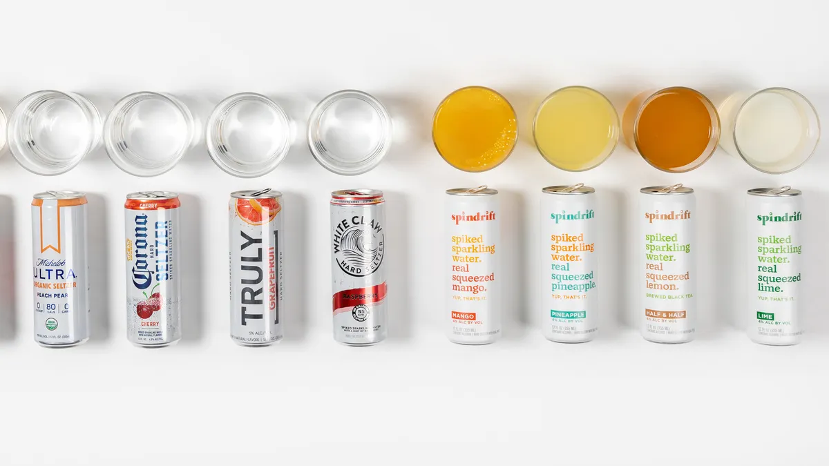 Spindrift Hard Seltzer pictured next to some of the drink's competitors.