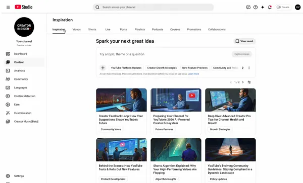 YouTube Inspiration Tab