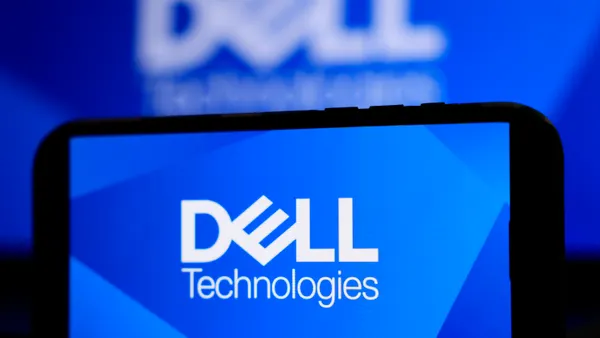 The Dell logo is displayed on a cell phone and computer monitor on February 27, 2026 in Pasadena, California