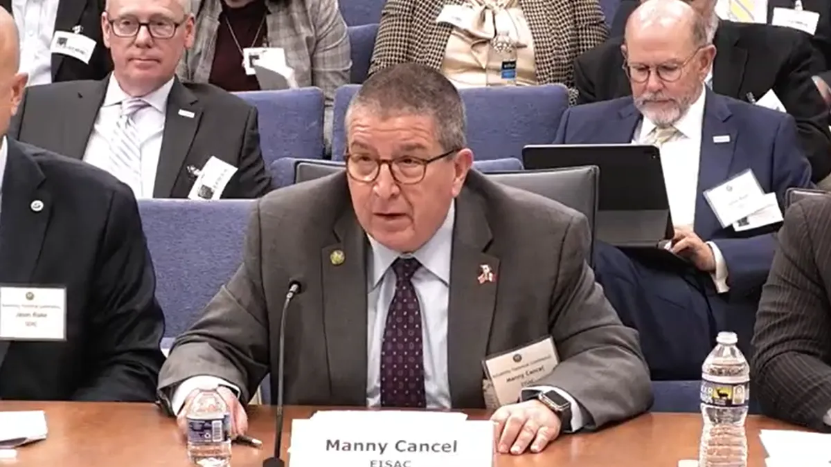 Manny Cancel, senior vice president and CEO of the Electricity Information Sharing and Analysis Center, speaks Nov. 9, 2023, at a Federal Energy Regulatory Commission conference on grid reliability.