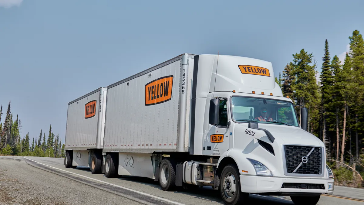 A Yellow Corp. truck on the road.