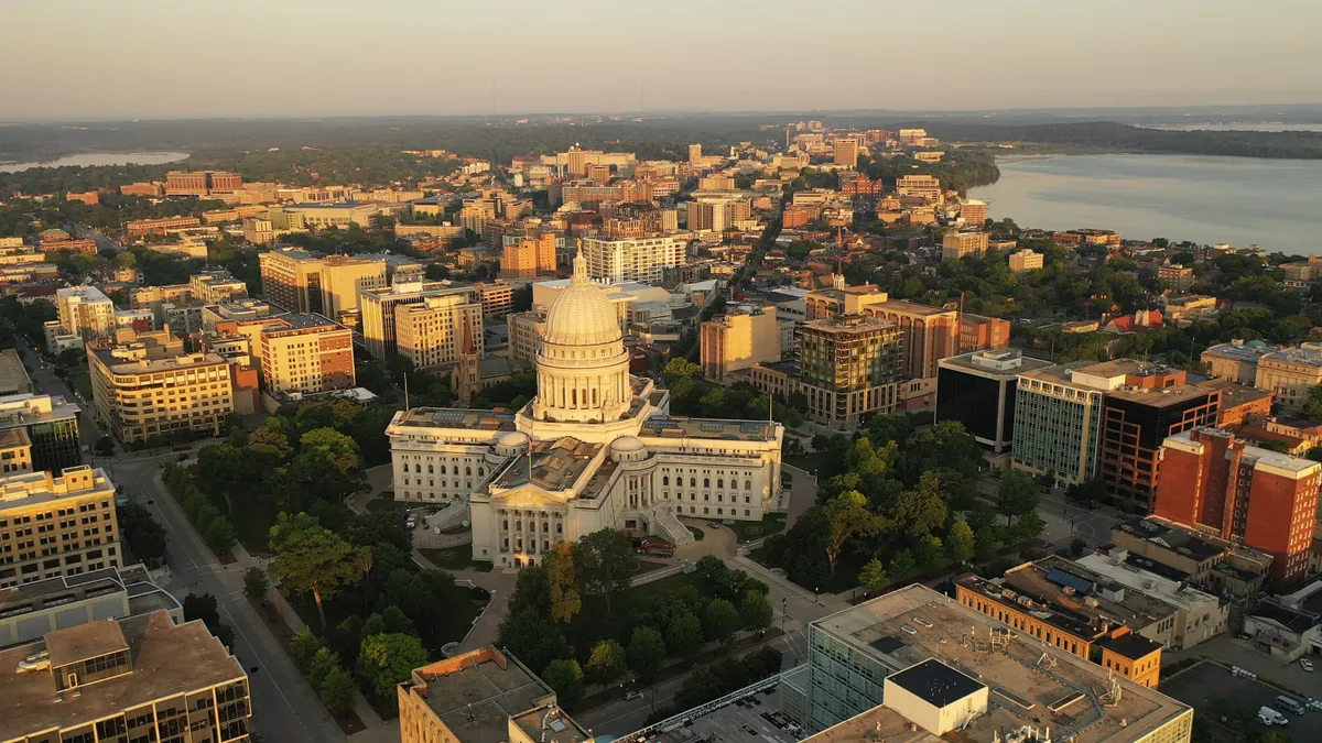 An aerial view of Madison, Wisconsin.