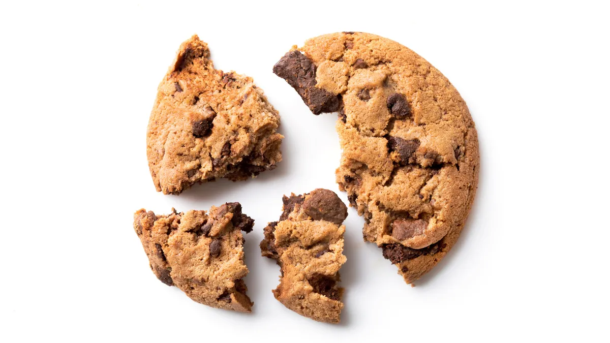 Broken chocolate-chip cookie.