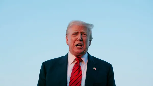 President Donald Trump speaks to reporters at the the Lehigh Valley International Airport on Aug. 3, 2025, in Allentown, Pennsylvania.