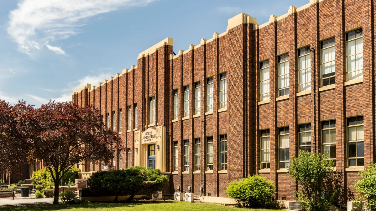 A facade of North Junior High School on N 13th St. in downtown Boise, Idaho.