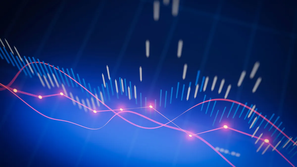Financial data analysis showing upward trends and fluctuations in stock market performance over time