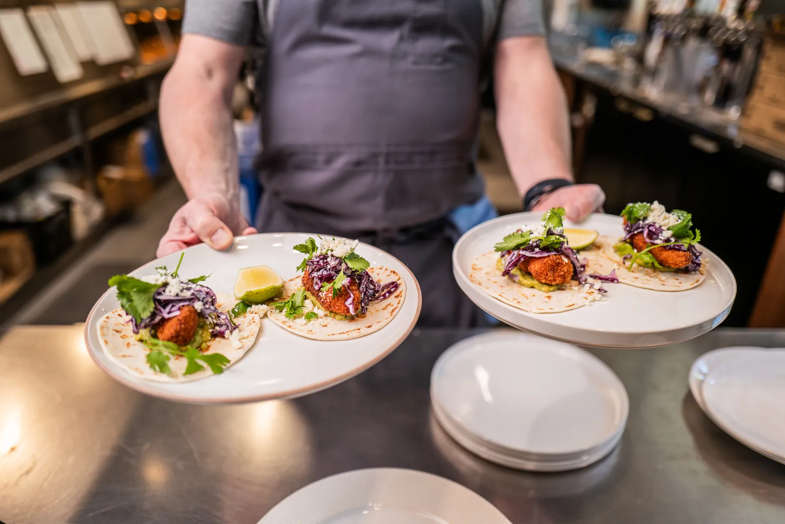 Close-up of plates of food.