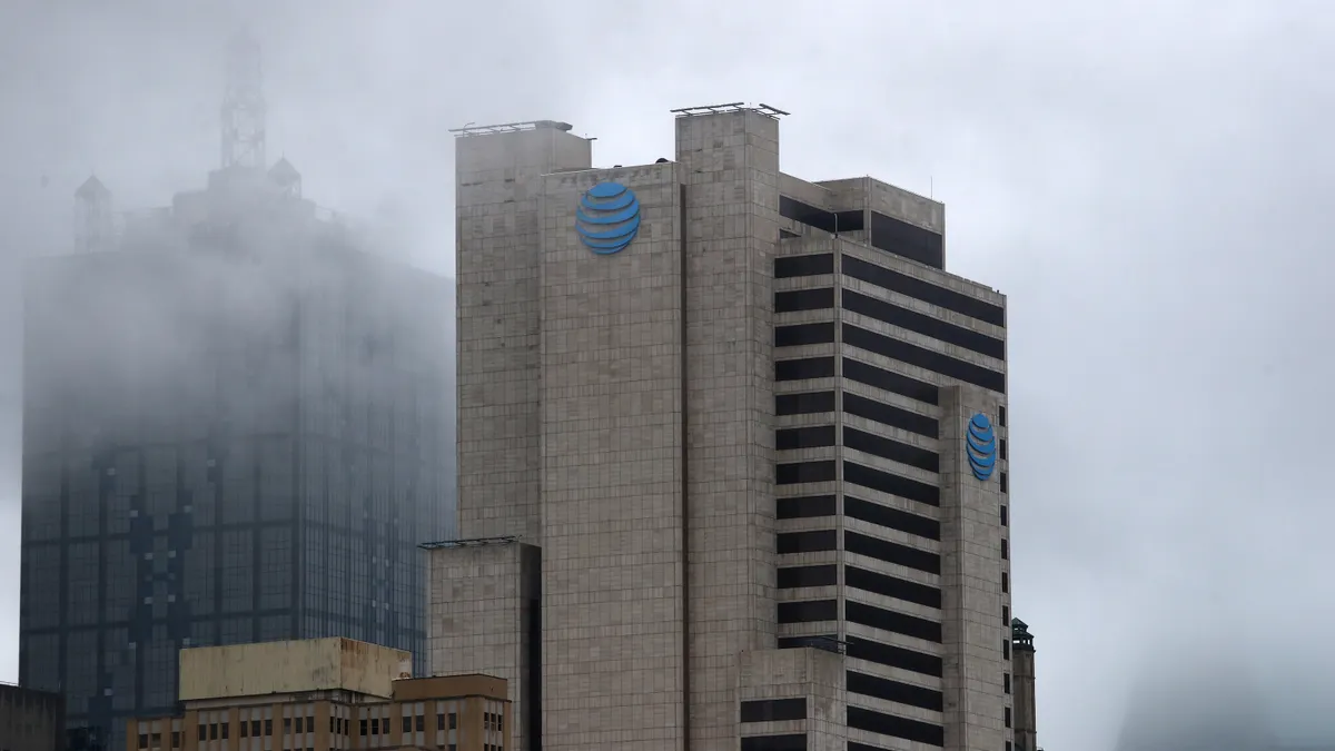 An exterior view of AT&T corporate headquarters on March 13, 2020 in Dallas, Texas.